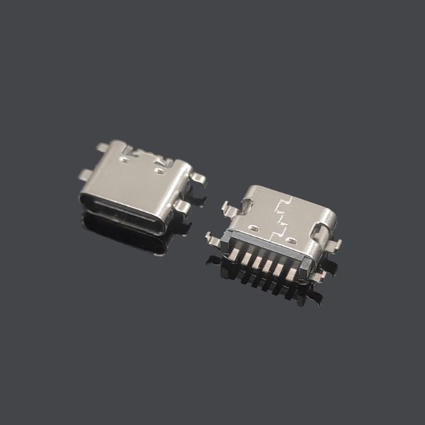 TYPE C母座6PIN 沉板1.6 四脚插板 L=6.8 一模 无弹 黄铜 LCP