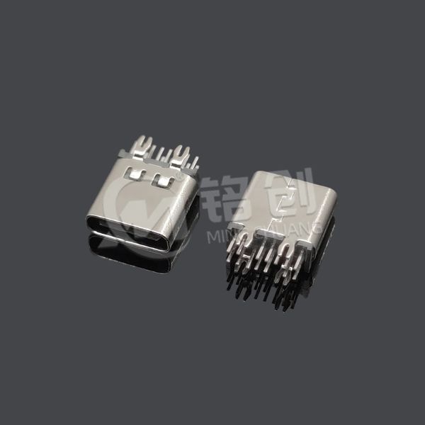TYPE C母座14PIN 立插 L=8.8 四鱼叉脚脚长2.0 三模 有弹 304 黄铜 LCP