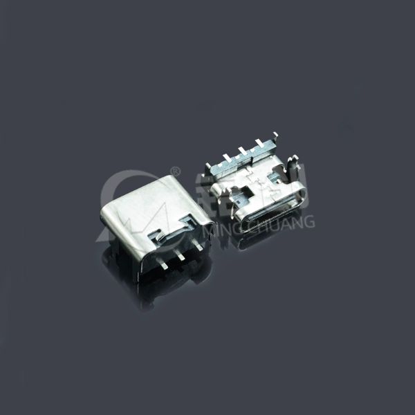 TYPE C母座3PIN 板上垫高1.0 四脚插板SMT L=7.4 一模 无弹 黄铜 LCP