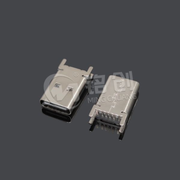 TYPE C母座6PIN 立贴 L=13.0 不带钢片 304 黄铜 LCP 黑胶