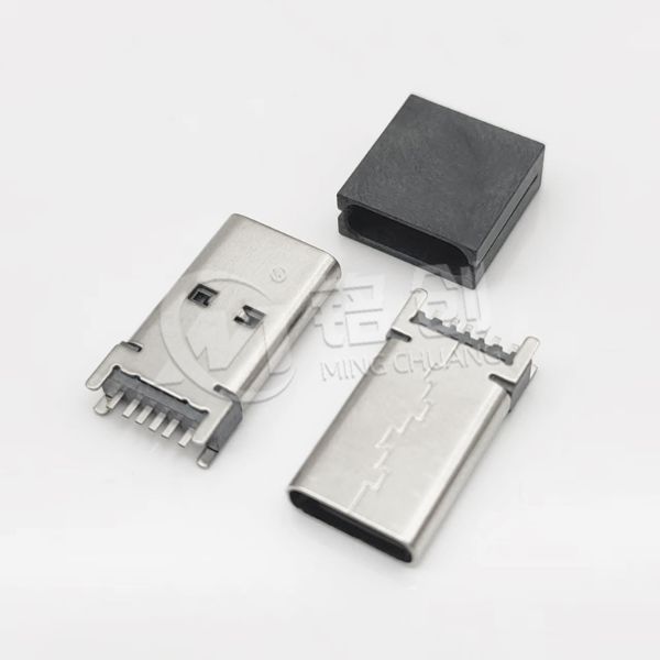 TYPE C母座6PIN 立插 L=15.0 不带钢片 304 黄铜 LCP 黑胶