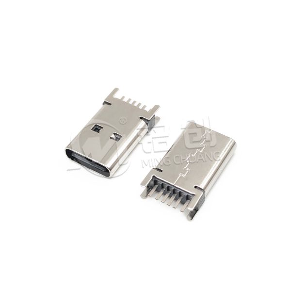 TYPE C母座6PIN 立插 L=13.0 不带钢片 304 黄铜 LCP 黑胶