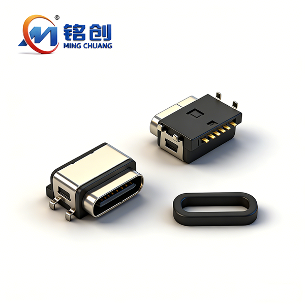 B09W0604A  防水TYPE C母座6PIN 沉板0.55 四脚插板SMT L=8.2 全塑