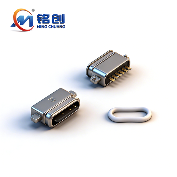 B09W0605A 防水TYPE C母座6PIN 沉板2.0 两脚插板SMT L=5.7 舌片外露 锌合金