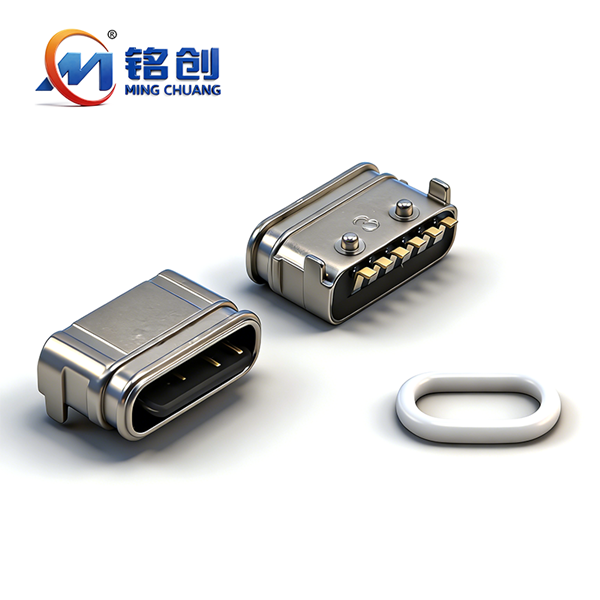 B09W0601A 防水TYPE C母座6PIN 板上两脚插板SMT L=5.7 舌片外露 锌合金