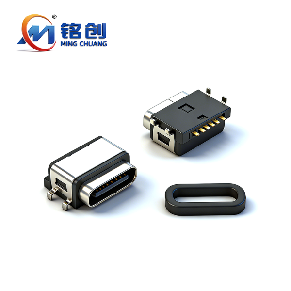 B09W0604A  防水TYPE C母座6PIN 沉板0.55 四脚插板SMT L=8.2 全塑