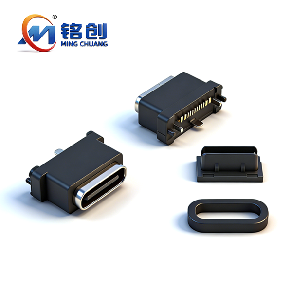 B09W1610A 防水TYPE C母座16PIN 立式四脚插板SMT L=7.85 全塑