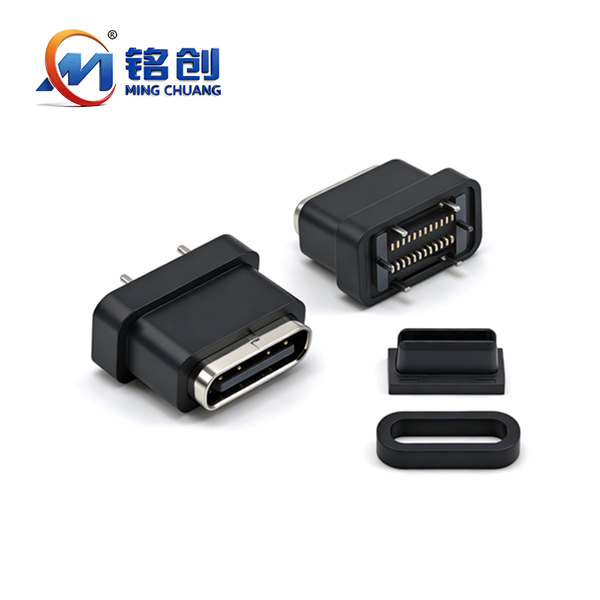 B09W2402A 防水TYPE C母座24PIN 立式四脚插板SMT L=8.8 全塑